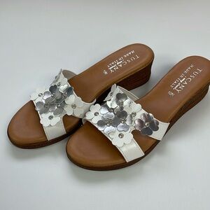 White and Silver Wedge Sandals